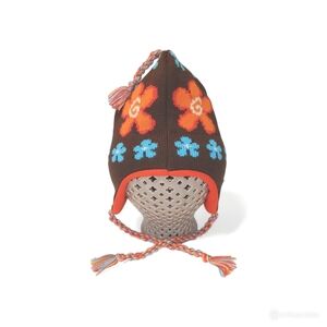 Winter gear girls Alaska multicolor brown floral tassel beanie hat one size NWT